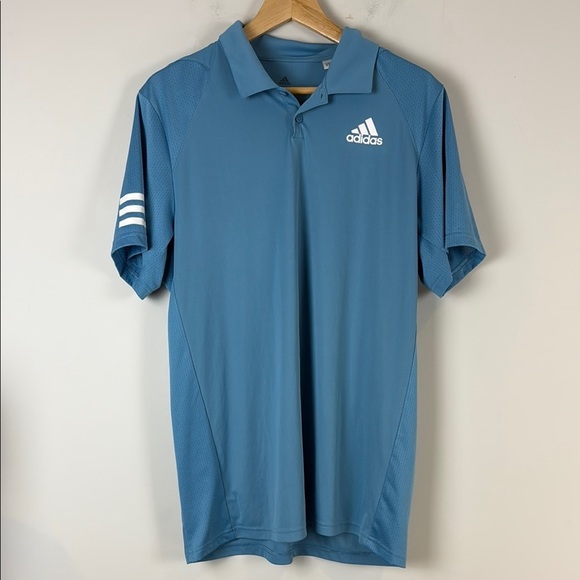 Adidas Blue Polo Shirt with Signature Stripes - Picture 1 of 5